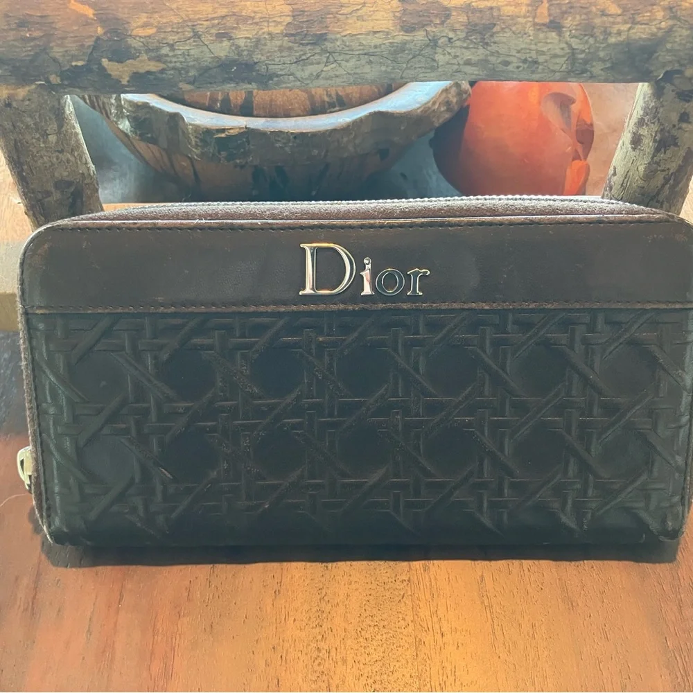 Dior Embossed Leather Wallet in Rich Brown - Picture 3 of 10